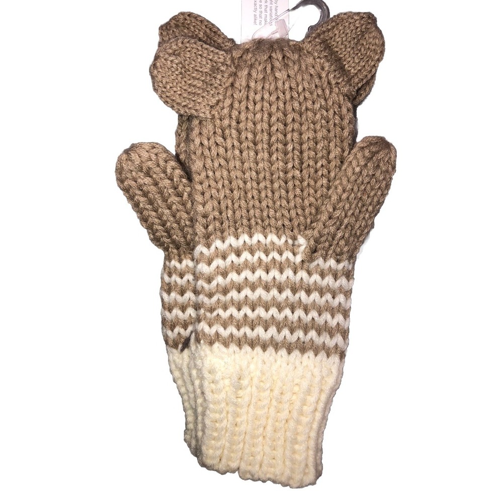 Capelli New York Critter Mittens Bear Big Kid Women Beige White Hand Knitted NWT - Picture 3 of 4